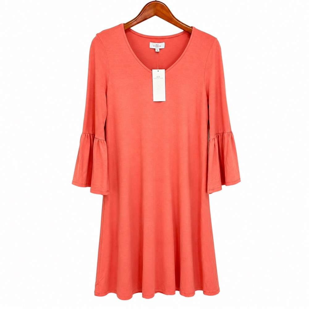 New Directions Womens Coral Pink V-Neck Bell Sleeve Shift Dress NN1K116 Size M